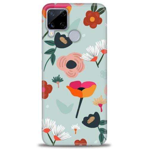 Realme C15 Kılıf HD Baskılı Kılıf - Çiçekli Dallar + Tam Ekran Koruyucu