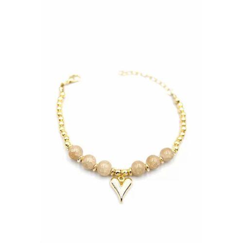 Boncuklu Kalp Bileklik - Krem