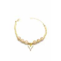 Boncuklu Kalp Bileklik - Krem