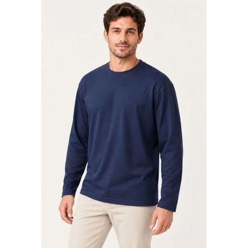 Erkek Modal Yumuşak Dokulu Bisiklet Yaka Uzun Kollu Tişört Sweatshirt - Lacivert