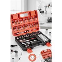 53 Parça Profesyonel Lokma Takımı - 1/4" Cırcır Kolu ve Çelik Soket Seti (Çantalı)