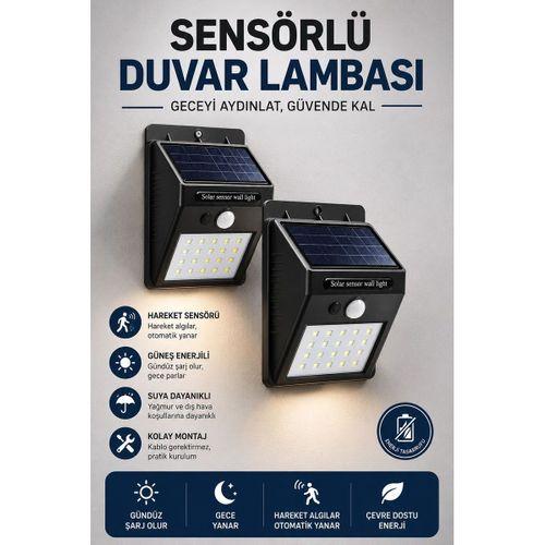 Solar Sensörlü Duvar Lambası Bahçe Lamba 20 Led Işık