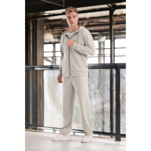 Haneke Regular Kalıp Diagonal 3 İplik Fermuarlı Kapüşonlu Erkek Sweatshirt - Mineral Gri