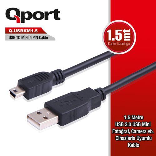 QPORT (Q-USBKM1.5) USB2.0 TO MINI USB 1.5M DATA KABLO
