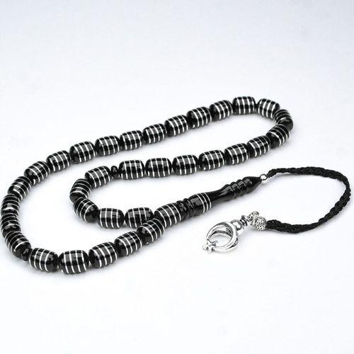 Oltu Taşı ve Kapsül Kesim Burgu Sarma İşlemeli Tespih