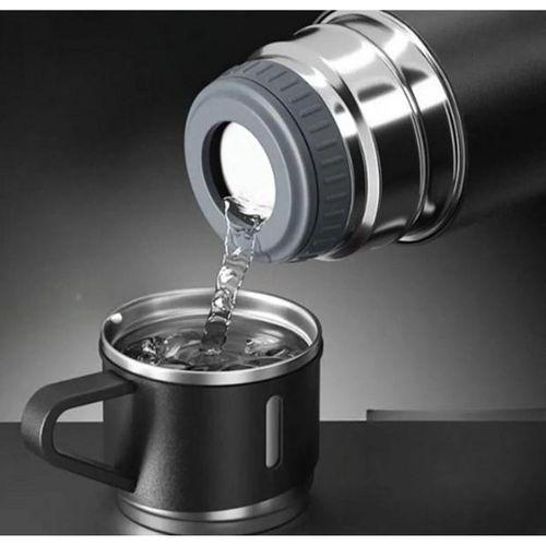 Zhltools Üç Bardaklı Kutulu Paslanmaz Termos Seti Siyah 500 ml Çelik Termos