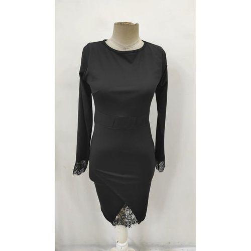 Kadın Uzun Kollu Bisiklet Yaka önden Dantel Ve Yırtmaç Detaylı Dalgıç Elbise