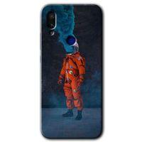Xiaomi Redmi Note 7 Kılıf HD Desen Baskılı Arka Kapak+Temperli Cam - Smoke Astronot