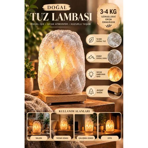 Çankırı 3-4 Kg Gri Doğal Kaya Tuzu Lambası Ahşap Kaideli Dekoratif Lamba
