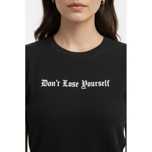 Wafıl Kumaş Tişört Regular Kalıp Bisiklet Yaka Baskılı Günlük Basic T-Shirt - Siyah