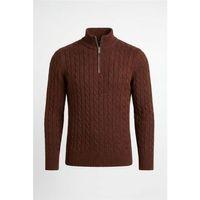 Bardem Saç Örgülü Yarım Fermuar Erkek Triko Kazak - Kahve