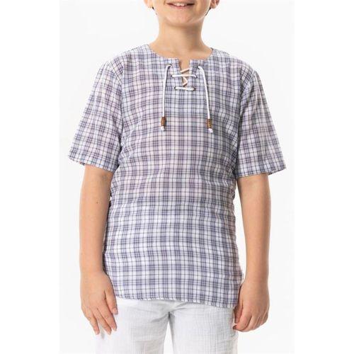 Kısa Kol Şile Bezi Zımbalı Yazlık Erkek Çocuk Tshirt Mor Kareli 3035
