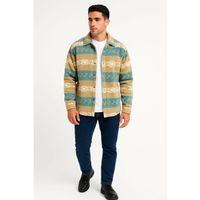 Erkek Desenli Polar Gömlek – Etnik Şerit Desen Yakalı, Uzun Kollu, Düğmeli, Oversize Rahat Kalıp - Sarı