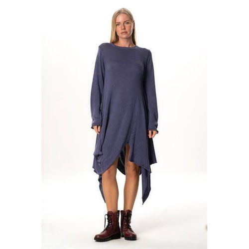 Uzun Kol Handan Asimetrik Kesim Sonbahar ve Kışlık Dökümlü Midi Boy Triko Elbise Mor Mor