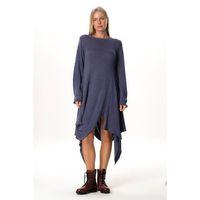 Uzun Kol Handan Asimetrik Kesim Sonbahar ve Kışlık Dökümlü Midi Boy Triko Elbise Mor Mor