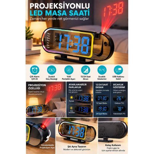 Modern Dijital Led Masa Saati Alarm Özellikli 12 24 Saat Seçenekli Sıcaklık Göstergeli Ekran