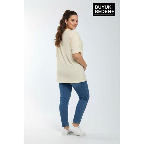 Kadın Büyük Beden El Yazılı Brooklyn Baskılı 3xl-6xl Bisiklet Yaka Tshırt SPR25BTSK510-6