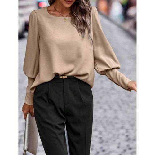 Kadın Uzun Kollu Yuvarlak Yakalı Düğmeli Ithal Krep Bluz