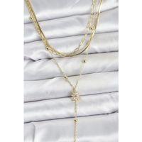 Pirinç Gold Renk Kutup Yıldızı Model Detaylı 3'lü Kombin Y Kadın Kolye