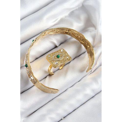 Pirinç Zirkon Taşlı Göz Model Gold Renk Bileklik Yüzük Set