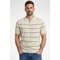 Erkek T-shirt Çizgili Triko Dokuma Kumaş Polo Yaka Yarım Fermuarlı Regular Kalıp Tişört - Bej