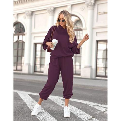 Kadın Uzun Kollu Kapşonlu Viskon Iki Iplik Bluz Ve Pantolon Ikili Takım
