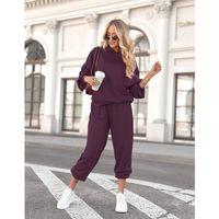 Kadın Uzun Kollu Kapşonlu Viskon Iki Iplik Bluz Ve Pantolon Ikili Takım