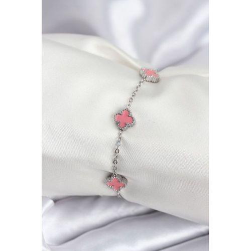 316L Çelik Gümüş Renk Pembe Baby Boy Yonca Kadın Bileklik - TJ-BB7947