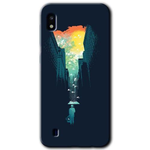 MRCİLETİSİM Samsung Galaxy A10 Kılıf Baskılı Kapak - City Bird Sky +Tam Ekran Koruyucu