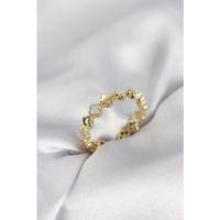 Gold Renk Sedefli Yonca Model Kadın Yüzük