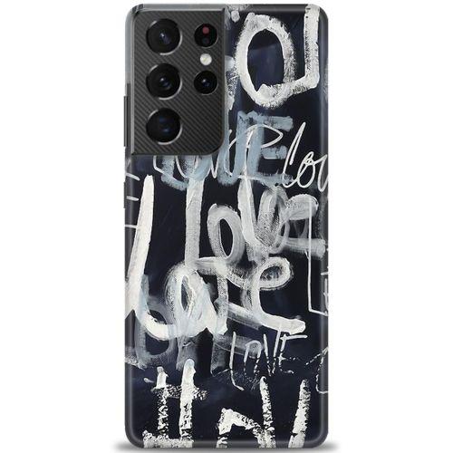 Samsung Galaxy S21 Ultra Kılıf HD Baskılı Kılıf - Gri Love + Tam Ekran Koruyucu