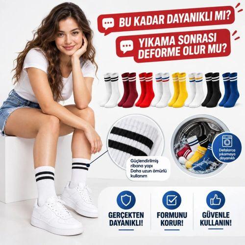 Unisex Renkli Çorap Çizgili 16'lı Set Uzun Soket Günlük Spor Kolej Stil Rahat Kadın Erkek Çorabı
