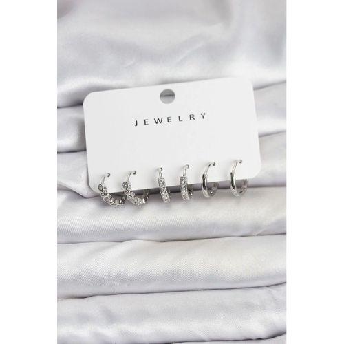 Gümüş Renk Pirinç Zirkon Taşlı Kadın Küpe Seti