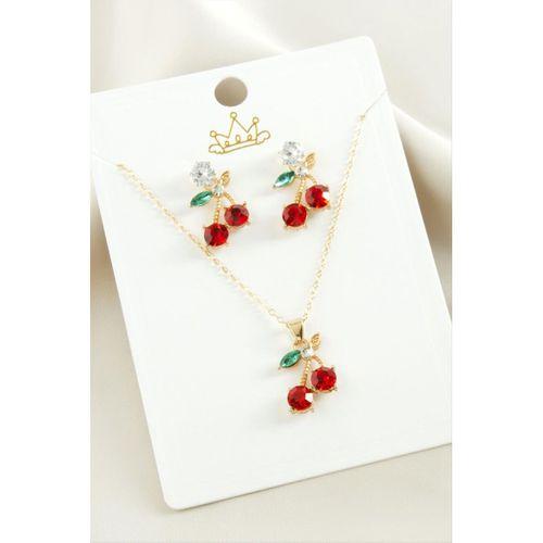 Kiraz Zirkon Taşlı Set Kolye