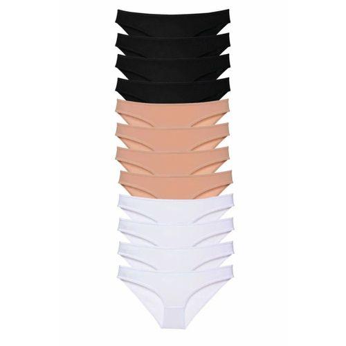 12 adet Süper Eko Set Likralı Kadın Slip Külot Siyah Ten Beyaz
