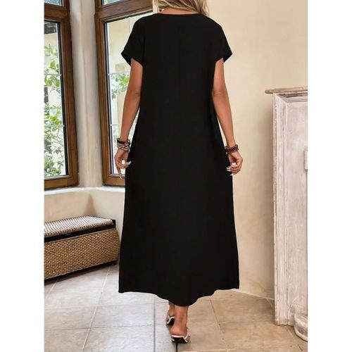 Kadın Uzun Kollu Yakası Açık Viskon Elbise