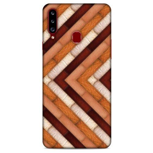 Samsung Galaxy A20s Kılıf Patchwork (40) Fit Silikon Kılıf Kahverengi Beyaz