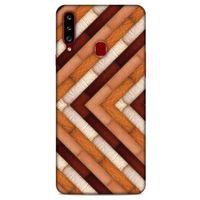 Samsung Galaxy A20s Kılıf Patchwork (40) Fit Silikon Kılıf Kahverengi Beyaz