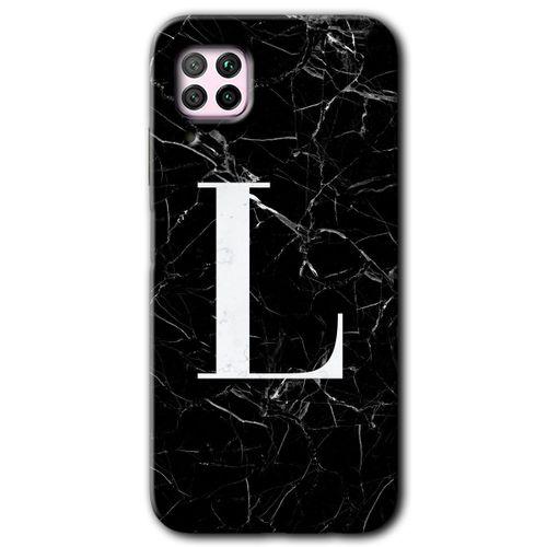 MRCİLETİSİM Huawei P40 Lite Kılıf Kapak - Siyah Mermer Desenli L Harfi +Hayalet Ekran Yandan Gözükmez