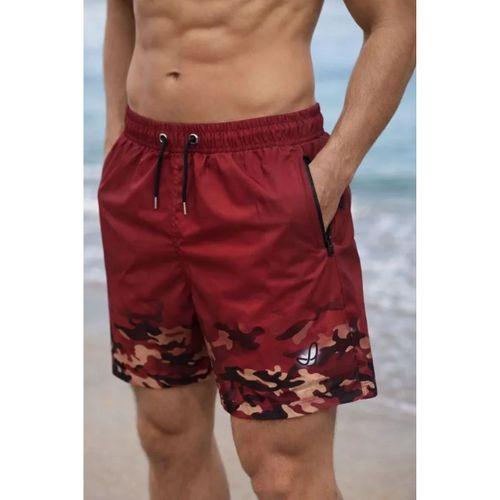 Erkek Deniz Şortu Fermuarlı Cepli File Astarlı Hızlı Kuruyan Premium - Kırmızı
