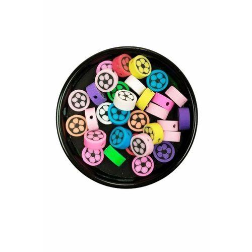 90 Adet 10 mm Polimer Kil Fimo Boncuk Takı Bileklik + 5 Metre Lastikli Misina Hediye - Renkli Çiçek