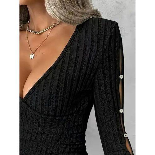 Kadın Uzun Kollu Kruvaze Yakalı Incili şardonlu Kaşkorse Bluz