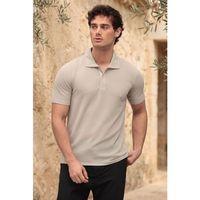 Evenor Kabartma Desenli Polo Yaka Düğmeli Relaxed Fit Yumuşak İnce Erkek T-Shirt - Taş