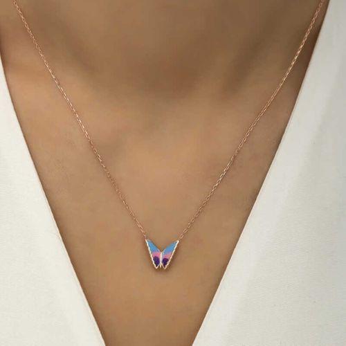Lucky Life 925 Ayar Gumuss  Rose Minimal Kelebek Bayan Kolye