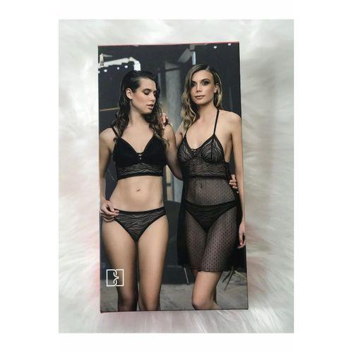 1501 Büşra Kadın Siyah Desteksiz Sütyen Külot Takımı