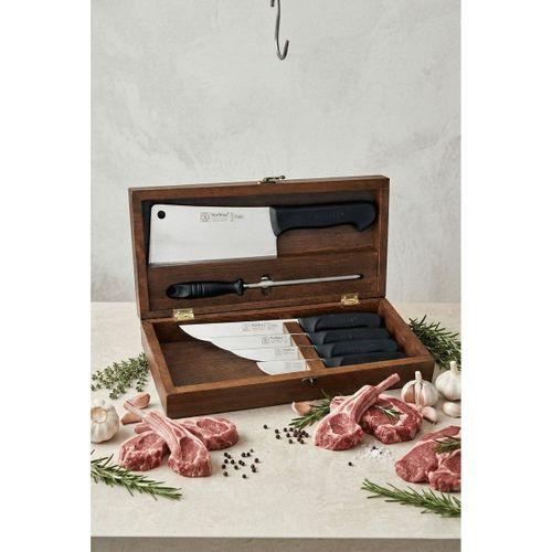 Sürmene Kurban Kasap Bıçak Masat Satır Seti Ahşap Saklama Sandık Kutulu Set 6 Parça Sürbisa 61507