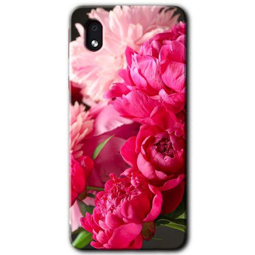 Samsung Galaxy A01 Core Kılıf Baskılı Kapak - Kırmızı Beyaz Gül + 5D Tam Kaplayan Cam