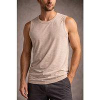 Erkek Flamlı Kumaş Sıfır Kolsuz Atlet Basic Spor Üst, Günlük Ve Fitness Kullanımına Uygun - Taş