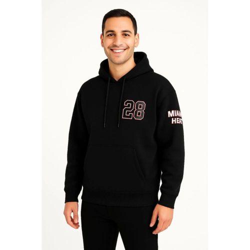 Üç İplik Kapüşonlu Ön Ve Arka Baskılı SweatShirt Hoodie - Siyah