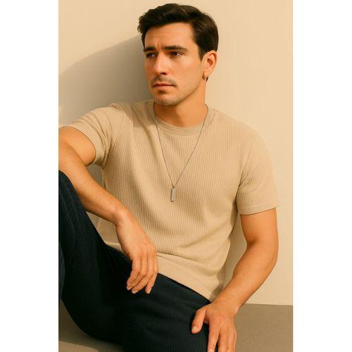 Erkek Kısa Kollu çizgi Kabartma Detaylı T-shirt